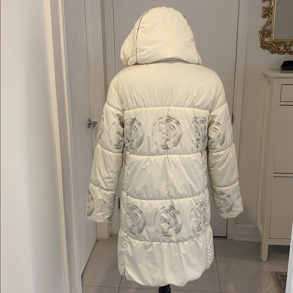 Hooded Puffer Coat frm LUHTA Sport Design midlength Creme/Grey Size US 10 - Picture 7 of 17